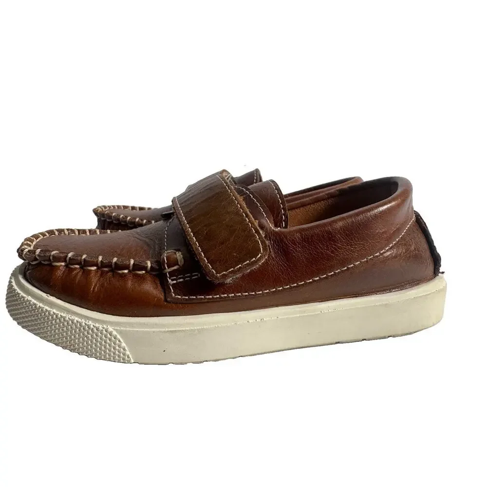 Elephantito Kids Brown Leather Hook & Loop Loafers Moccasins Toddler Size 10